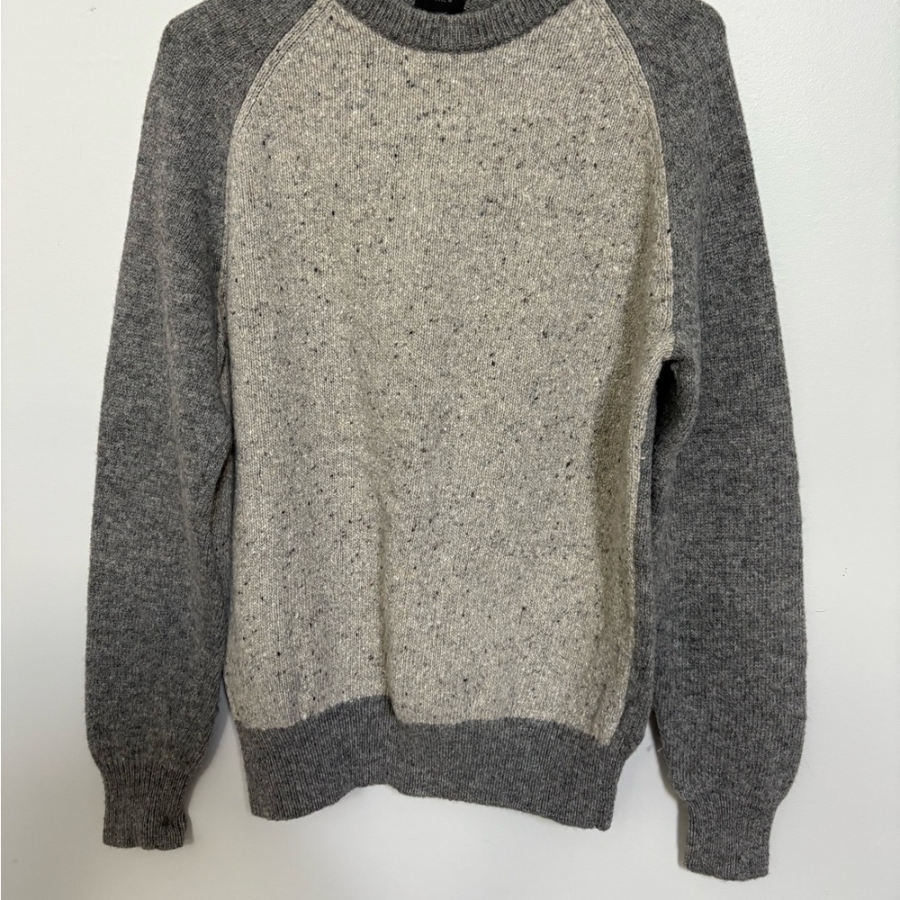 J. Crew 100% Wool Gray Crewneck Sweater with Color Block Design